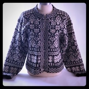 Black white wool cardigan  sweater